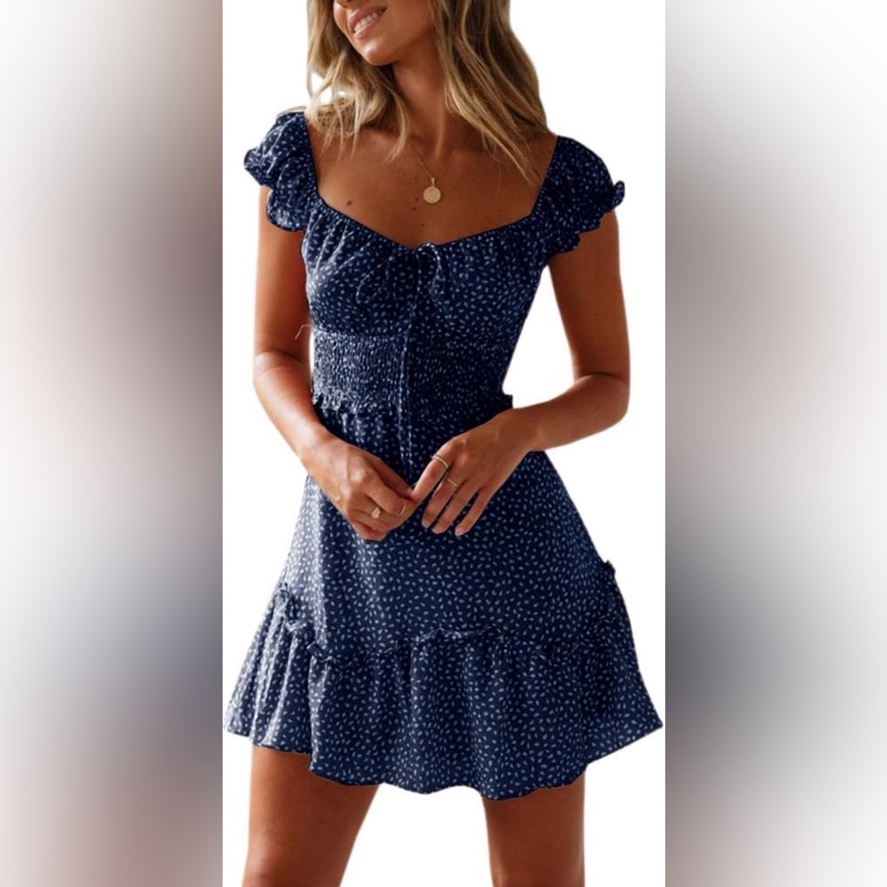 Womens Summer Ruffle Sleeve Sweetheart Neckline Mini Dress